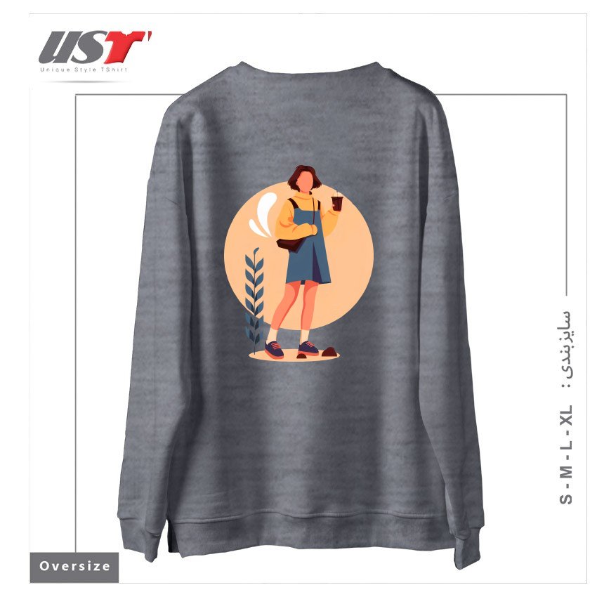 طرح لایف استایل سوییشرت اورسایزرنگ طوسی ملانژ