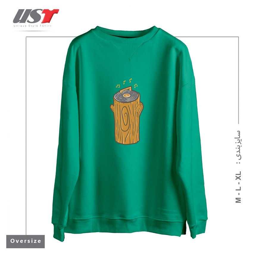 طرح MUSIC IN THE WOODS1 سوییشرت اورسایزرنگ سبز سدری