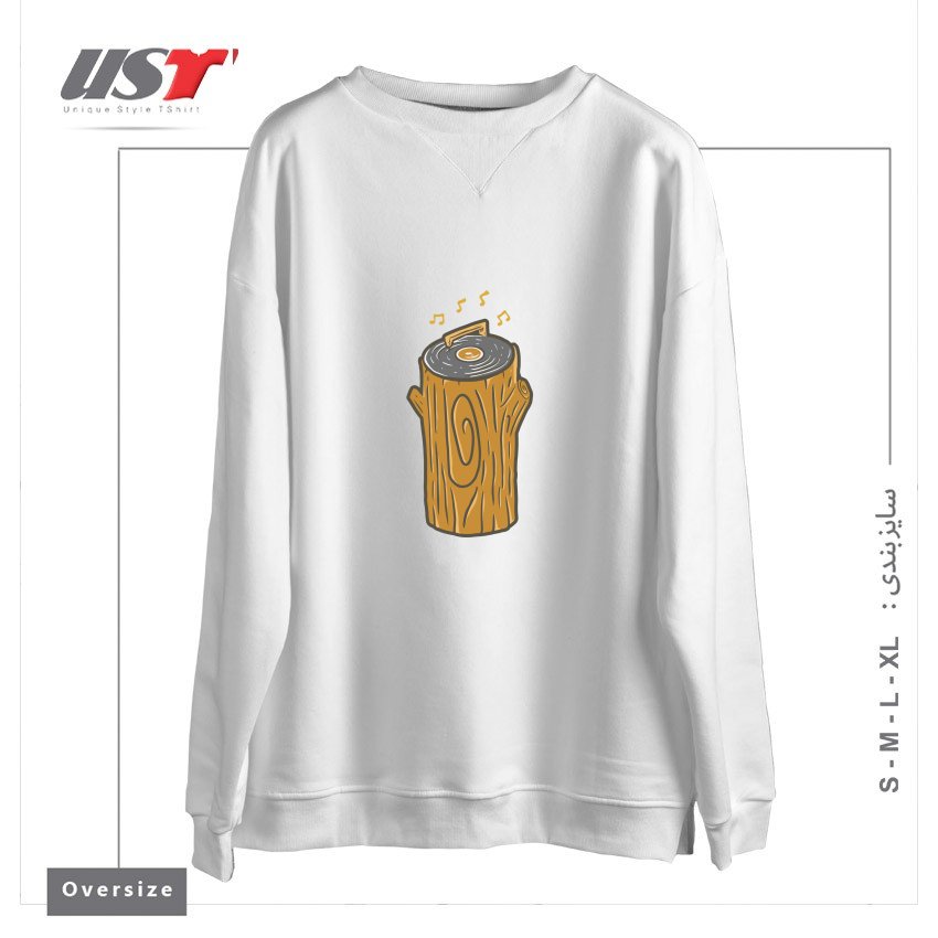 طرح MUSIC IN THE WOODS1 سوییشرت اورسایزرنگ سفید