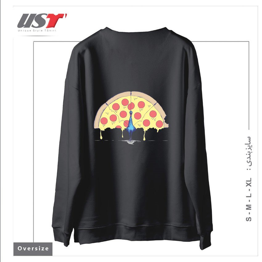 طرح PIZZA PEACOCK سوییشرت اورسایزرنگ دودی