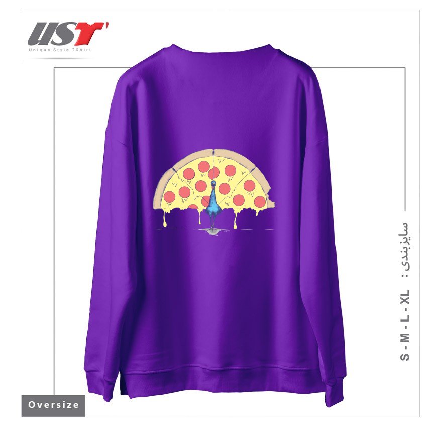 طرح PIZZA PEACOCK سوییشرت اورسایزرنگ بنفش