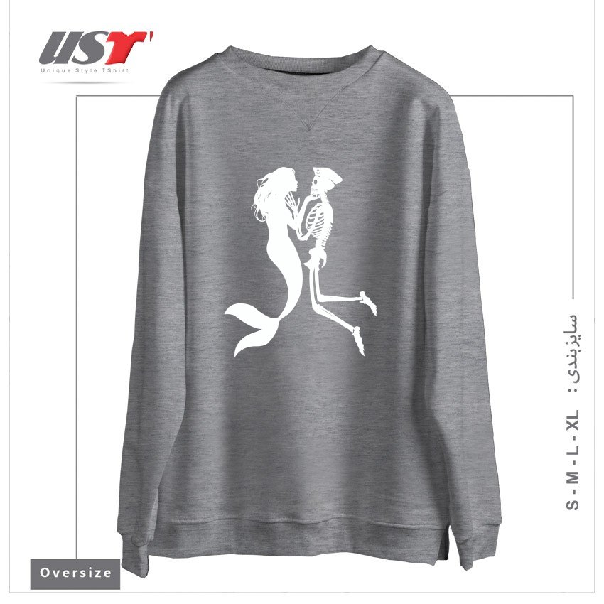 طرح SIREN AND SAILOR سوییشرت اورسایزرنگ طوسی ملانژ