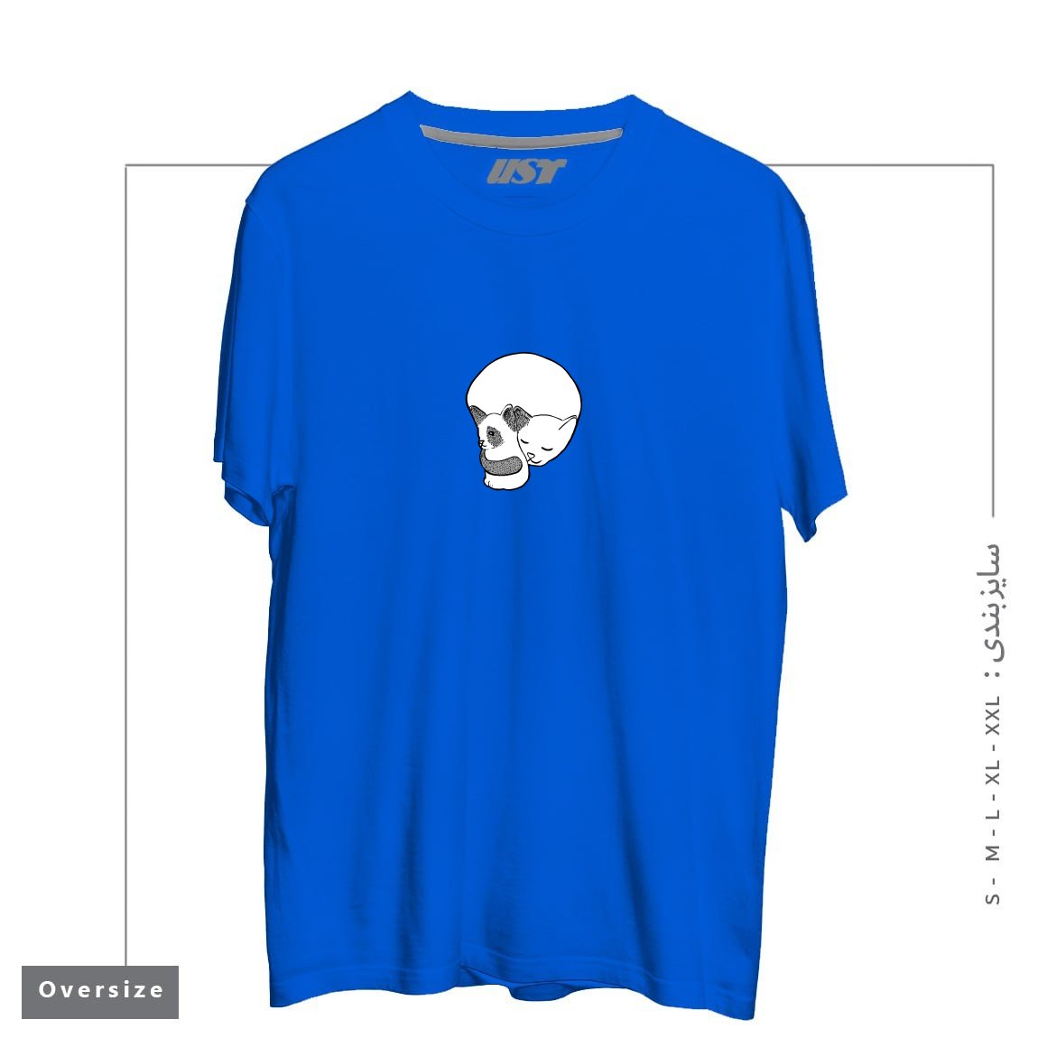 طرح SMALL KITTEN UNDER LOVE LOCK تیشرت اورسایزرنگ آبی شالی