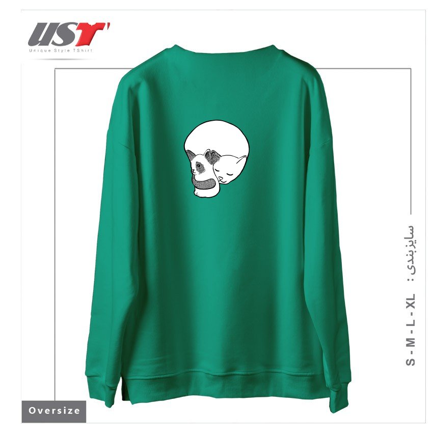 طرح SMALL KITTEN UNDER LOVE LOCK سوییشرت اورسایزرنگ سبز سدری