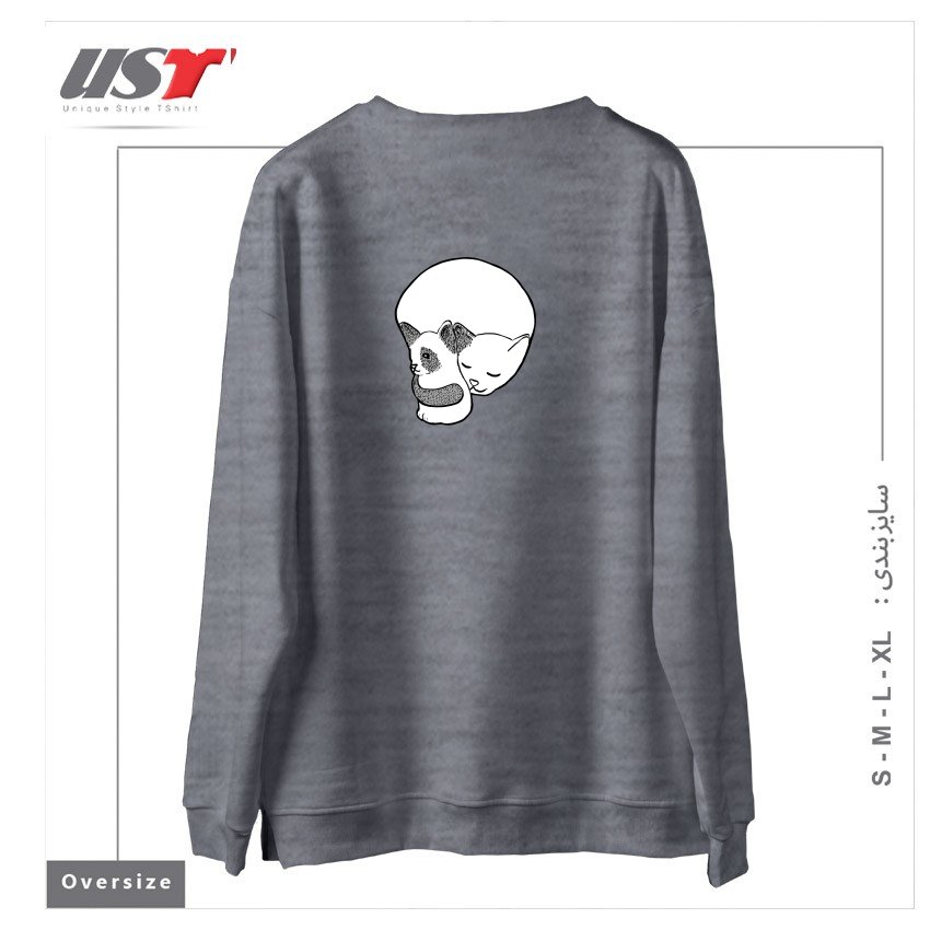 طرح SMALL KITTEN UNDER LOVE LOCK سوییشرت اورسایزرنگ طوسی ملانژ