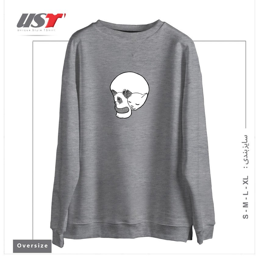 طرح SMALL KITTEN UNDER LOVE LOCK سوییشرت اورسایزرنگ طوسی ملانژ