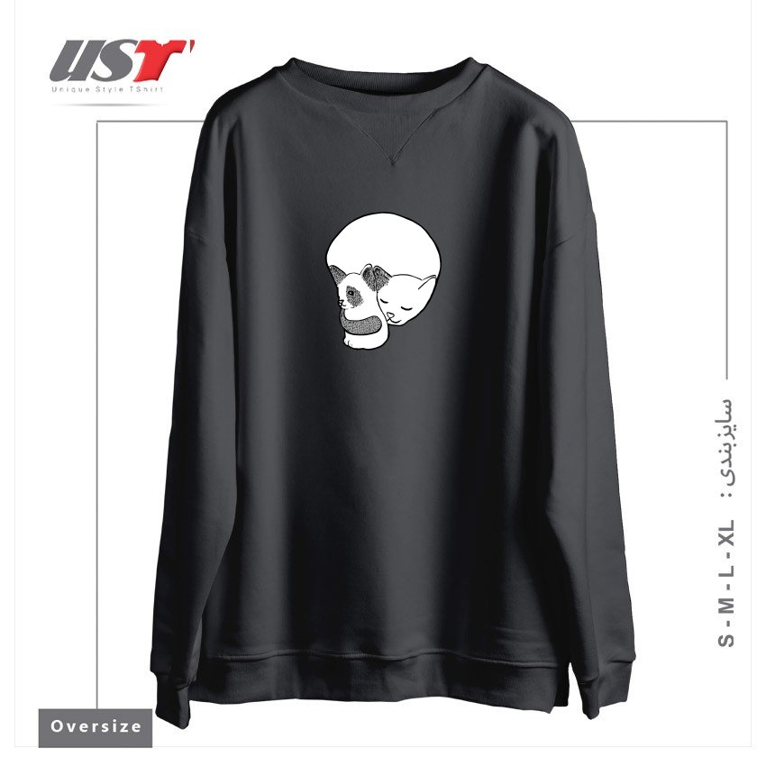 طرح SMALL KITTEN UNDER LOVE LOCK سوییشرت اورسایزرنگ دودی