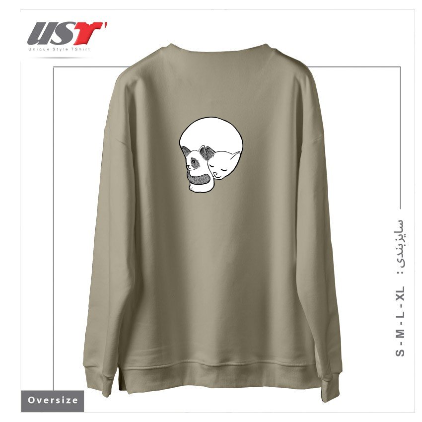 طرح SMALL KITTEN UNDER LOVE LOCK سوییشرت اورسایزرنگ نخودی