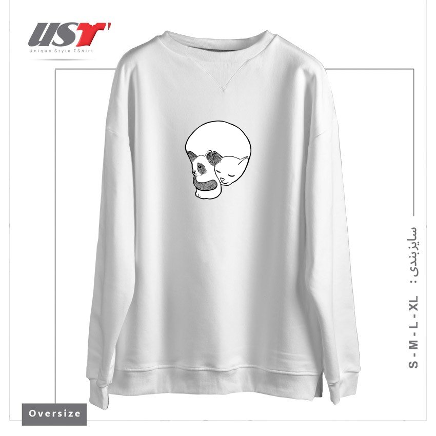 طرح SMALL KITTEN UNDER LOVE LOCK سوییشرت اورسایزرنگ سفید