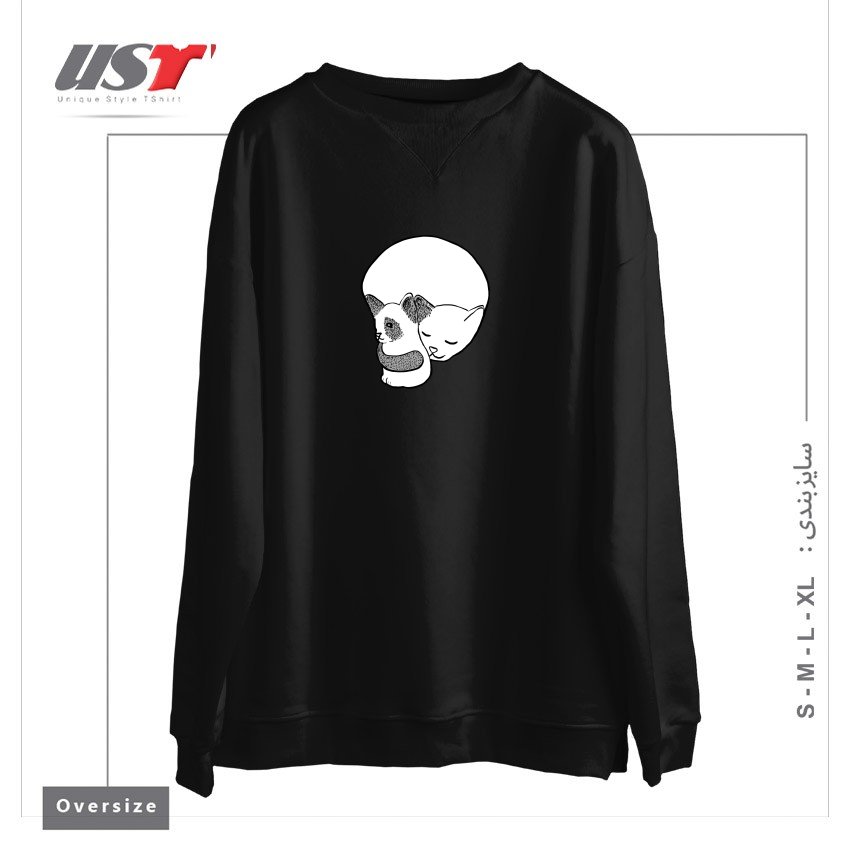 طرح SMALL KITTEN UNDER LOVE LOCK سوییشرت اورسایزرنگ مشکی