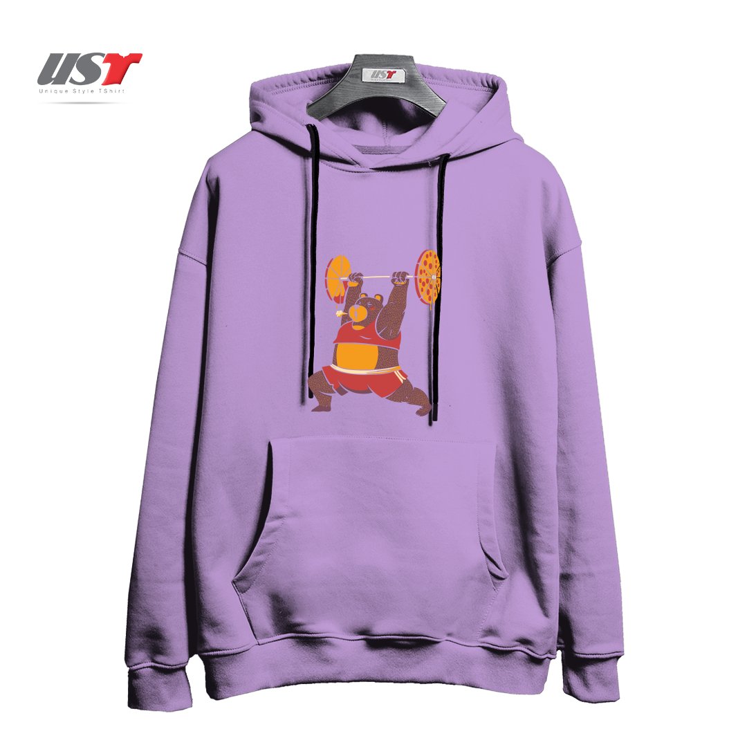 طرح SQUAT BEAR GYM I LOVE TO EAT PIZZA هودی اورسایزرنگ یاسی