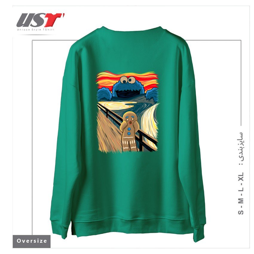 طرح THE COOKIE MUNCHER! سوییشرت اورسایزرنگ سبز سدری