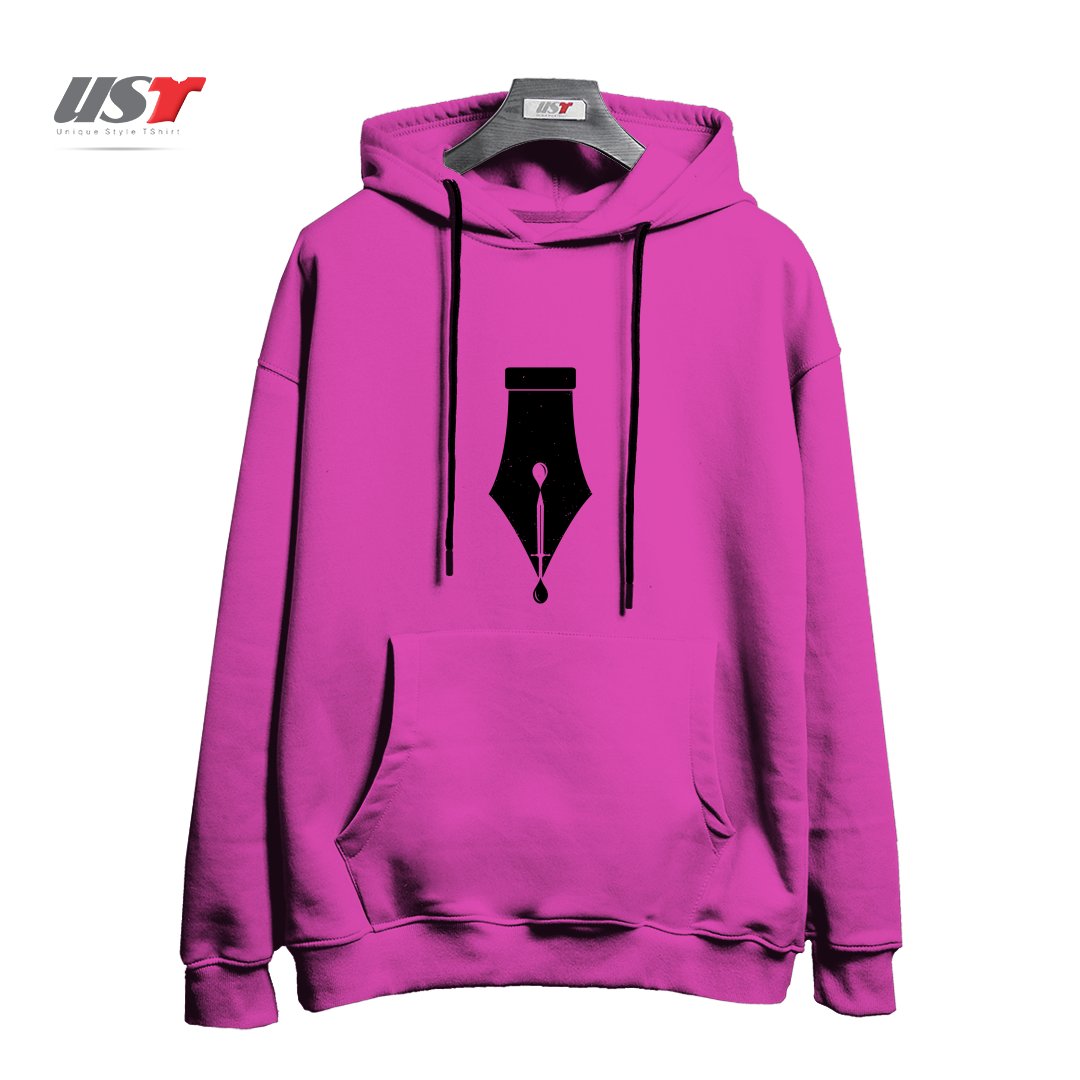 طرح THE PEN IS MIGHTIER THAN THE SWORD هودی اورسایزرنگ صورتی