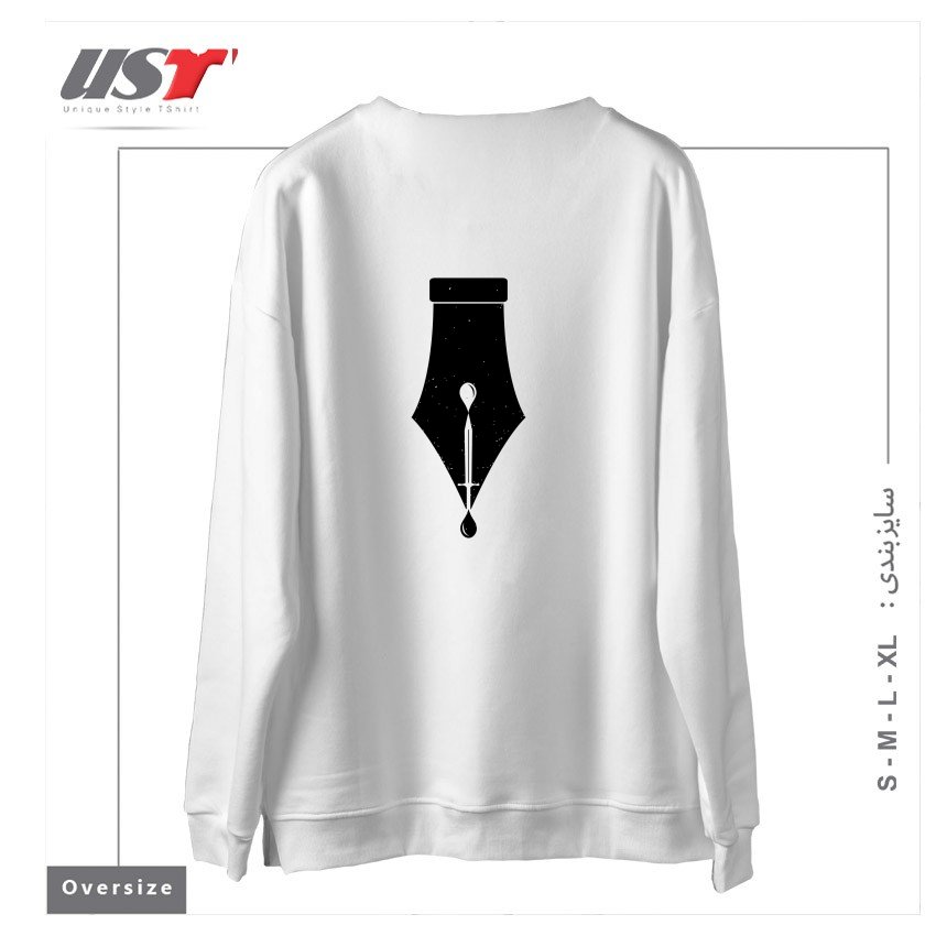 طرح THE PEN IS MIGHTIER THAN THE SWORD سوییشرت اورسایزرنگ سفید