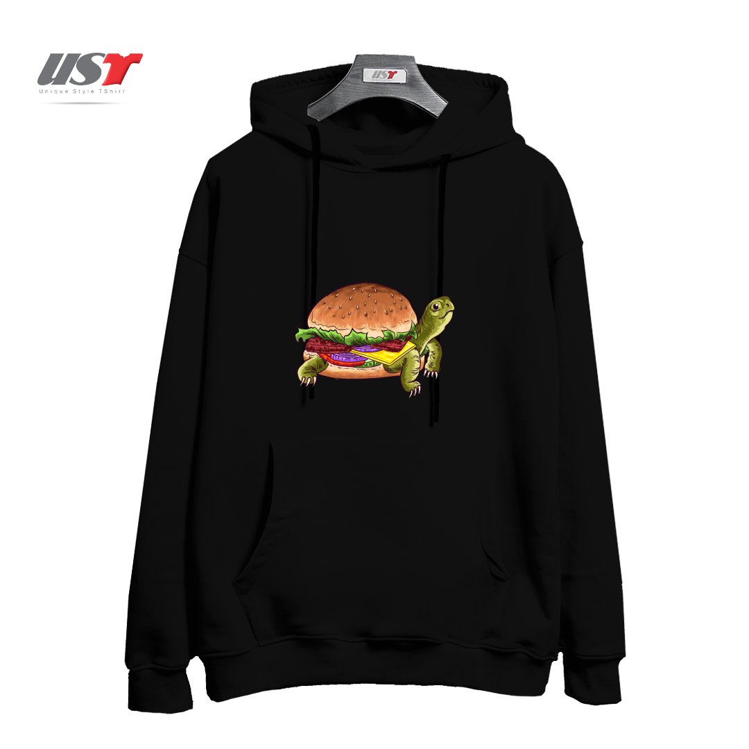 طرح TURTLE BURGER1 هودی اورسایزرنگ مشکی