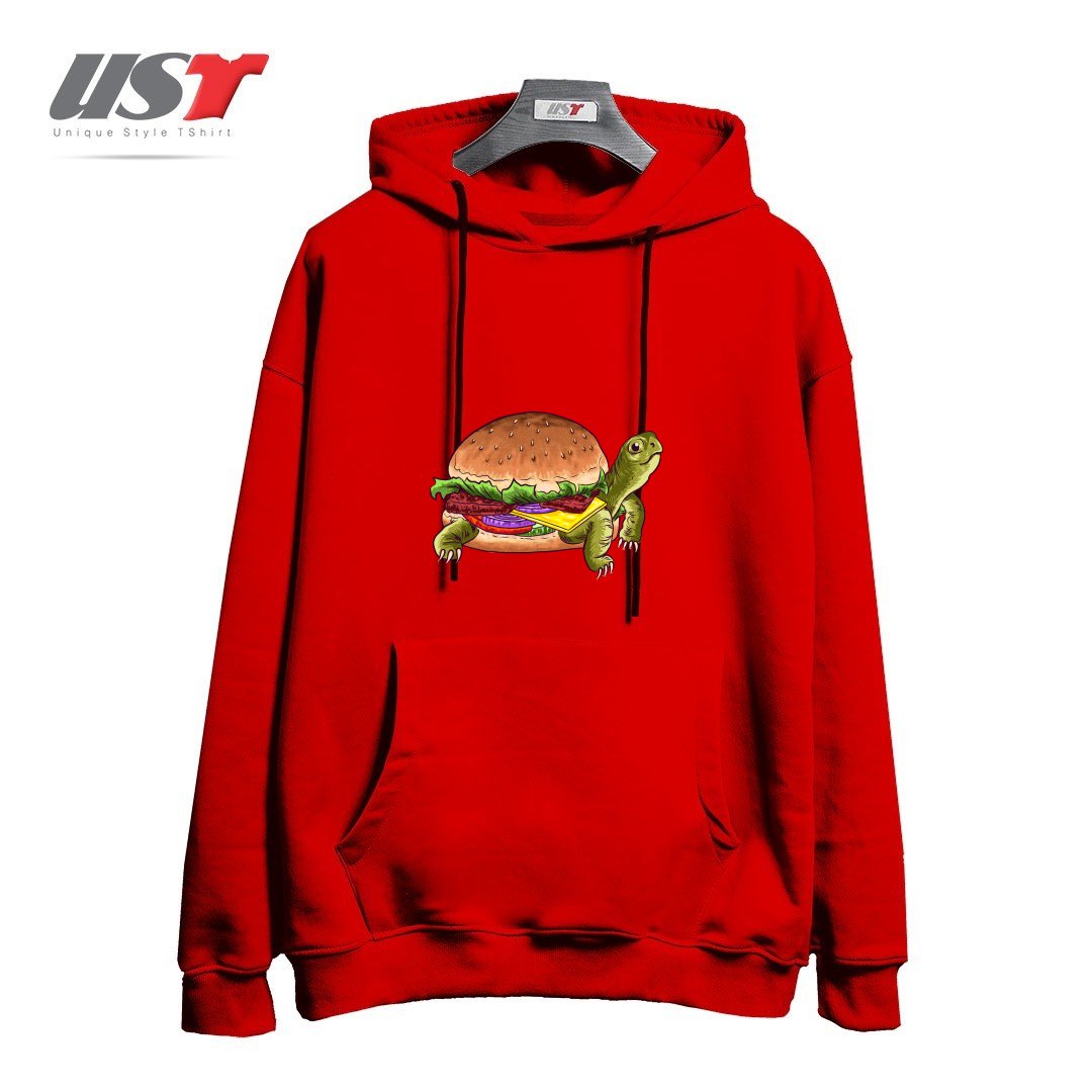 طرح TURTLE BURGER1 هودی اورسایزرنگ قرمز