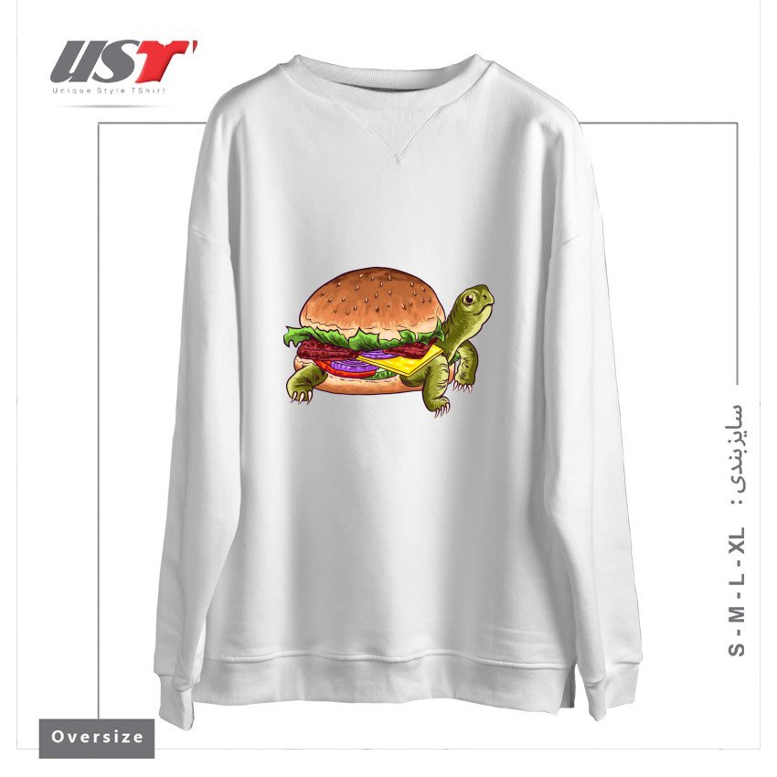 طرح TURTLE BURGER1 سوییشرت اورسایزرنگ سفید