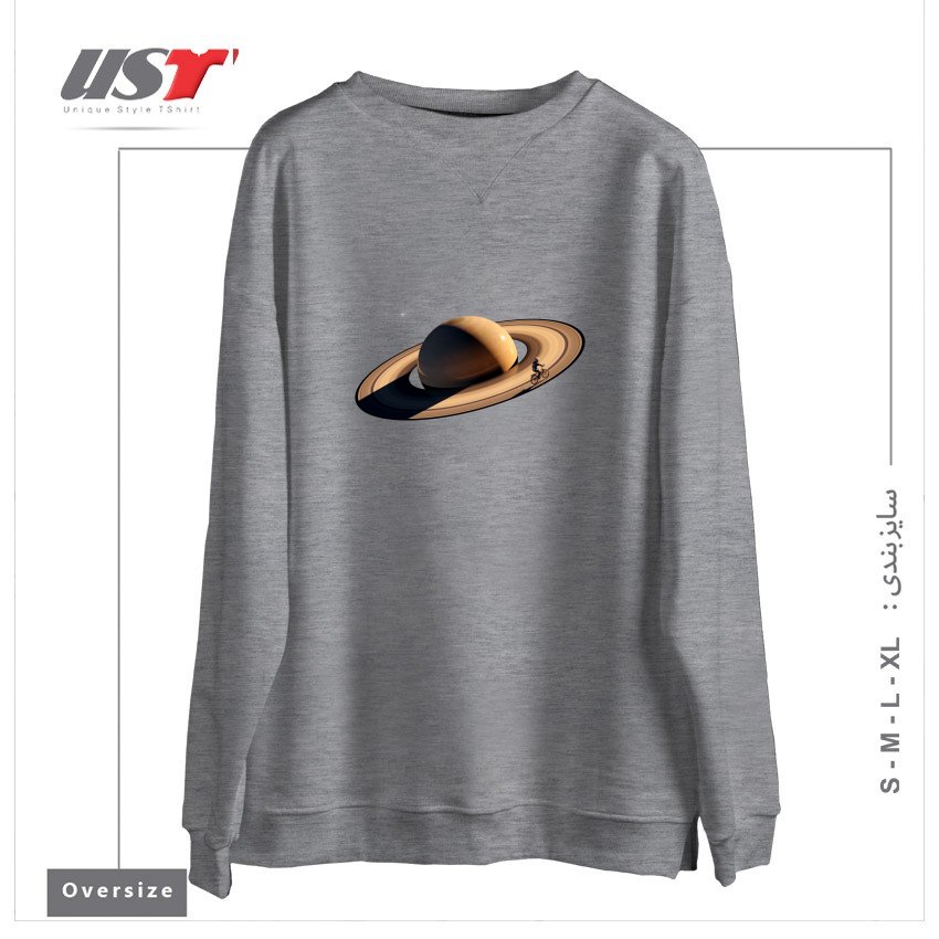 طرح WANDERING سوییشرت اورسایزرنگ طوسی ملانژ