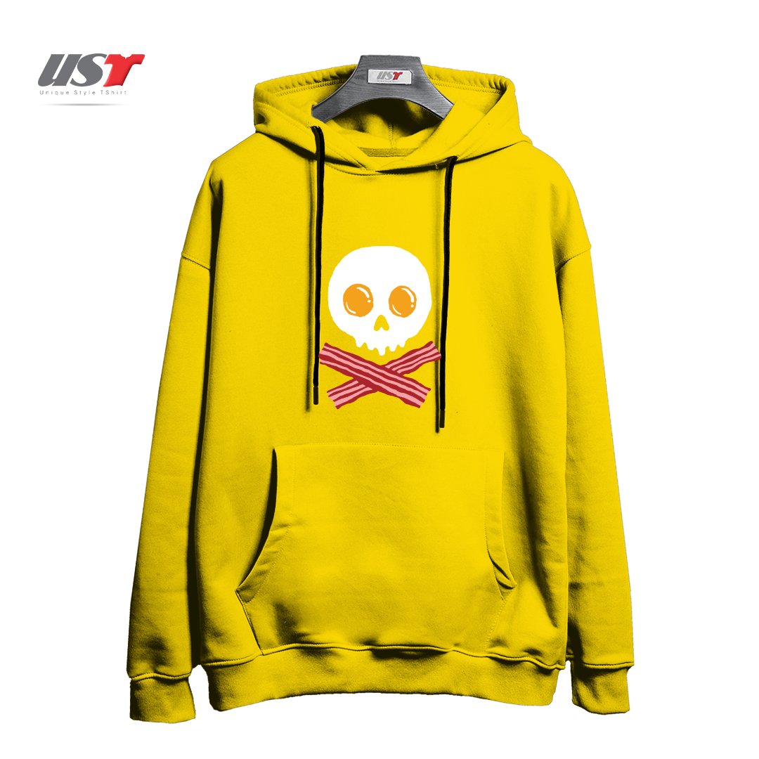طرح BREAKFAST SKULL هودی اورسایزرنگ زرد