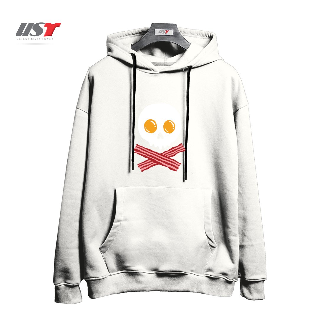 طرح BREAKFAST SKULL هودی اورسایزرنگ سفید