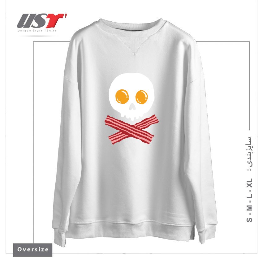 طرح BREAKFAST SKULL سوییشرت اورسایزرنگ سفید