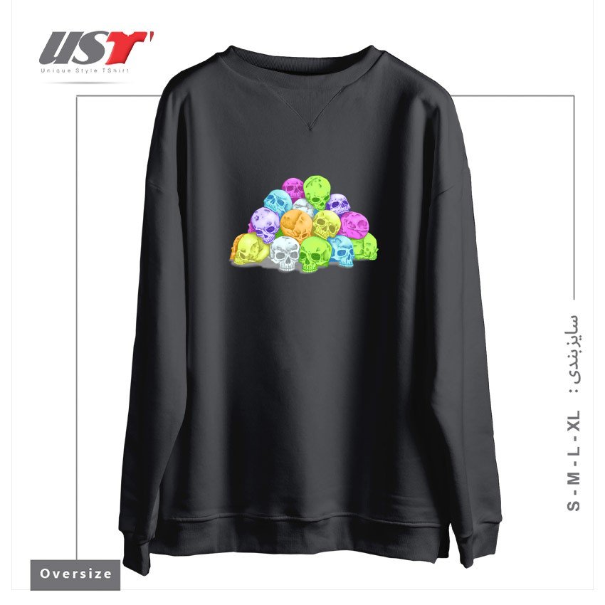 طرح CANDY SKULLS سوییشرت اورسایزرنگ دودی