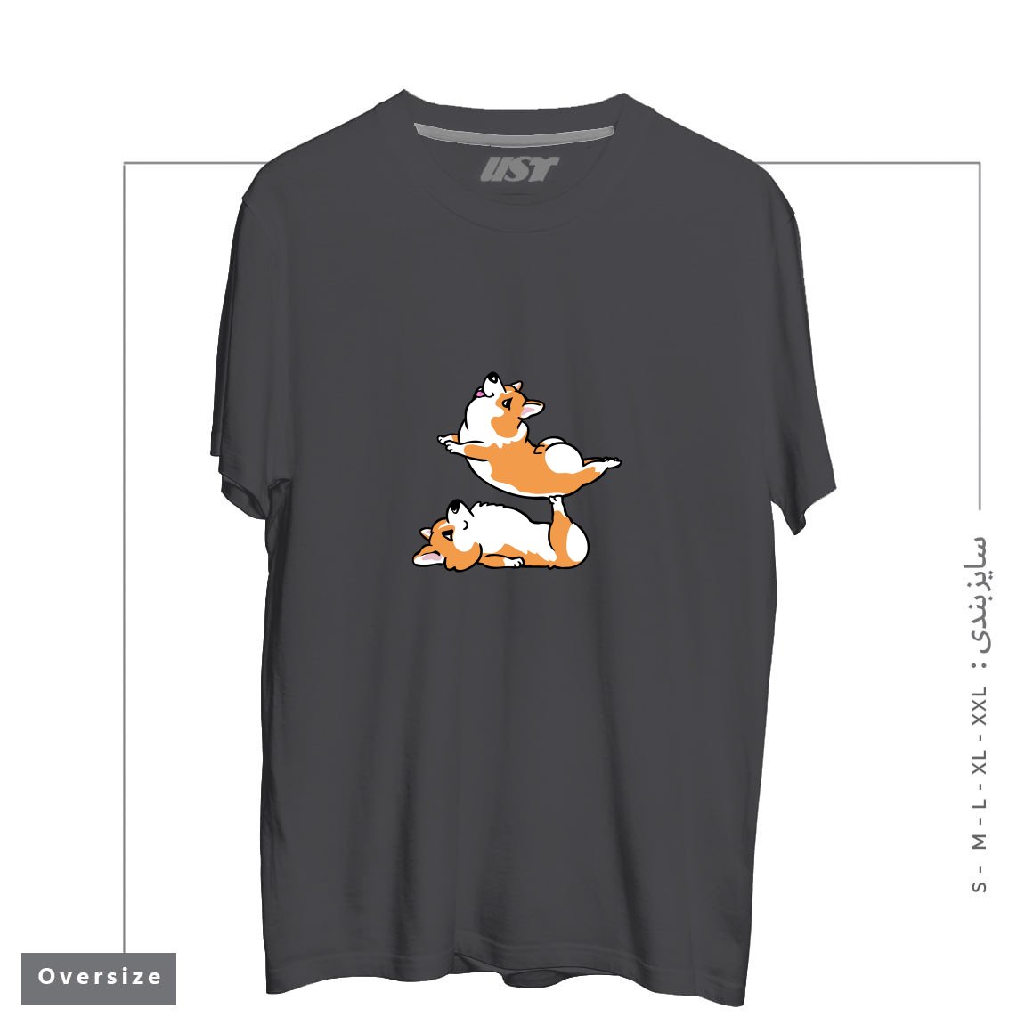 طرح ACROYOGA CORGI تیشرت اورسایزرنگ دودی