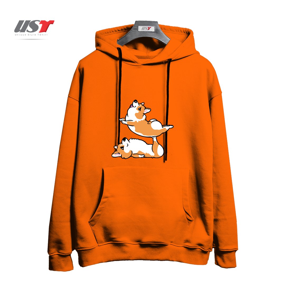 طرح ACROYOGA CORGI هودی اورسایزرنگ نارنجی