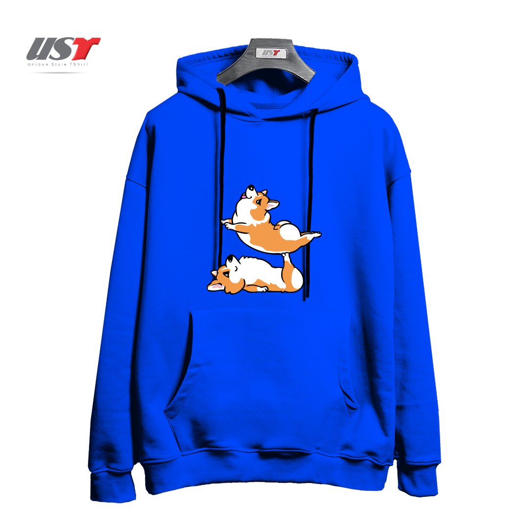 طرح ACROYOGA CORGI هودی اورسایزرنگ آبی شالی