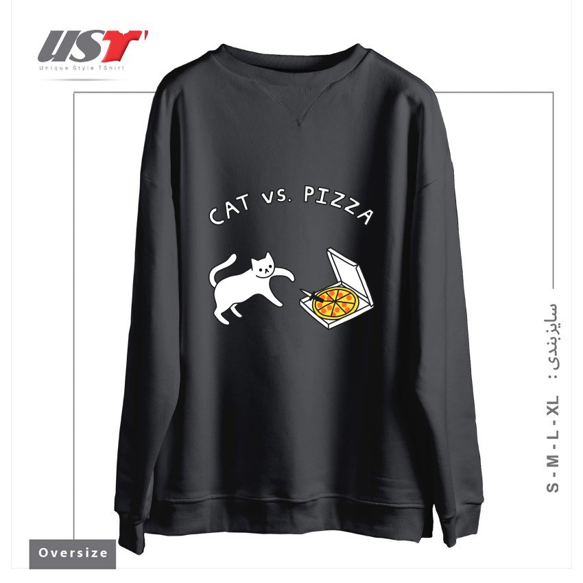 سوییشرت اورسایز طرح CAT VS. PIZZA