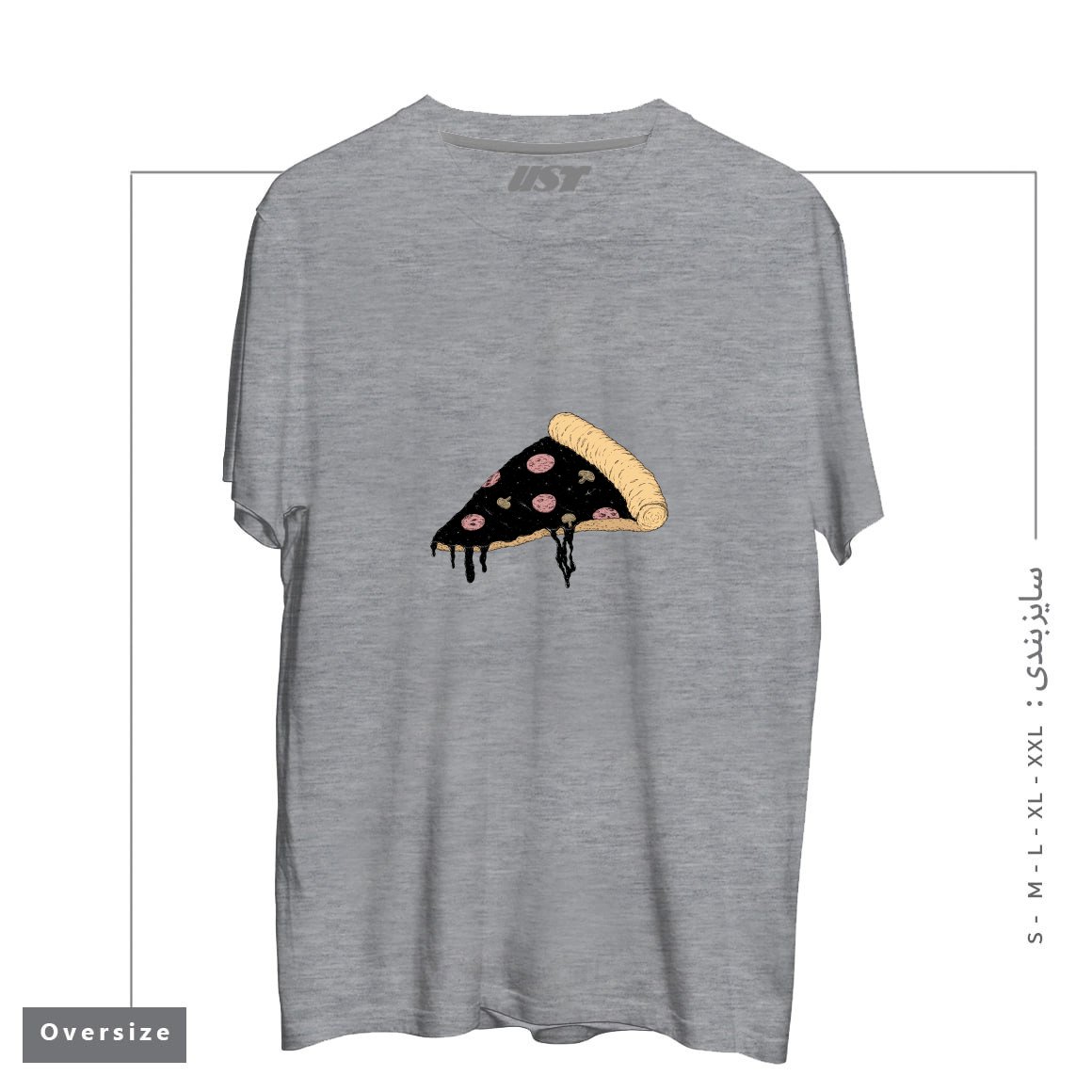 طرح CELESTIAL SLICE تیشرت اورسایزرنگ طوسی ملانژ