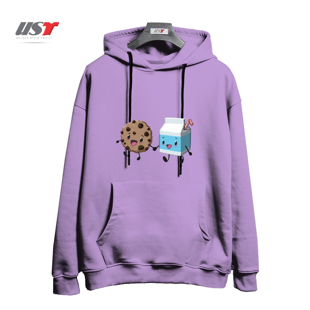 طرح COOKIES & MILK هودی اورسایزرنگ یاسی