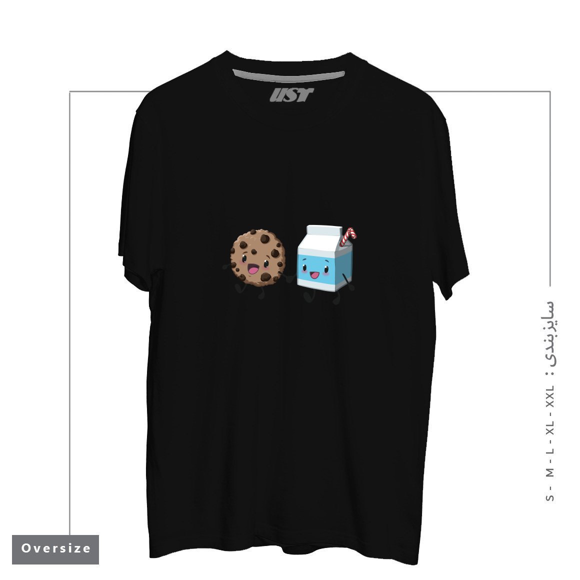 طرح COOKIES & MILK تیشرت اورسایزرنگ مشکی