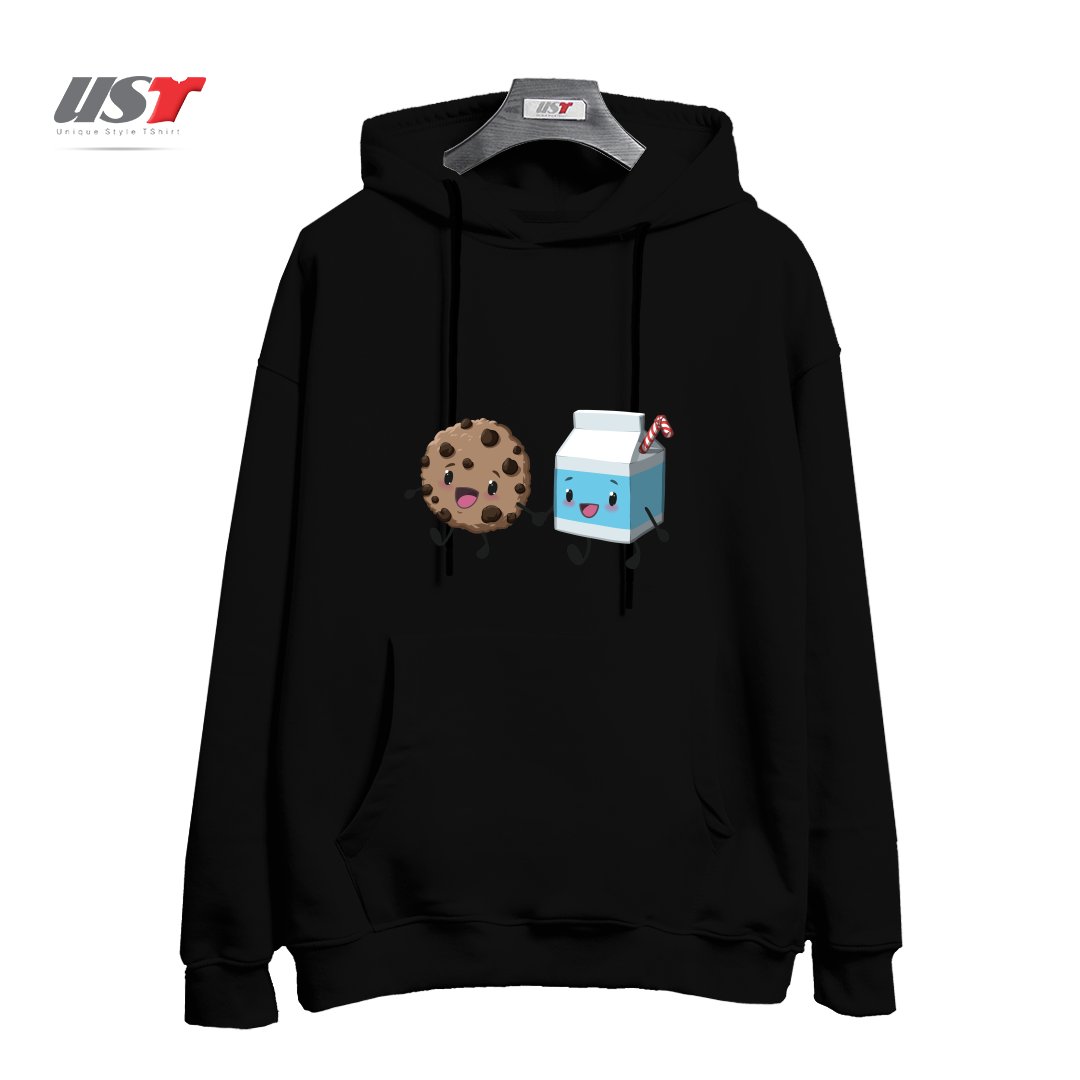 طرح COOKIES & MILK هودی اورسایزرنگ مشکی