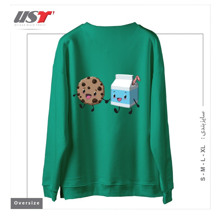 طرح COOKIES & MILK سوییشرت اورسایزرنگ سبز سدری