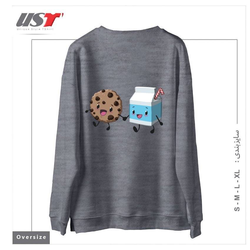 طرح COOKIES & MILK سوییشرت اورسایزرنگ طوسی ملانژ