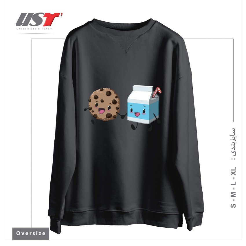 طرح COOKIES & MILK سوییشرت اورسایزرنگ دودی