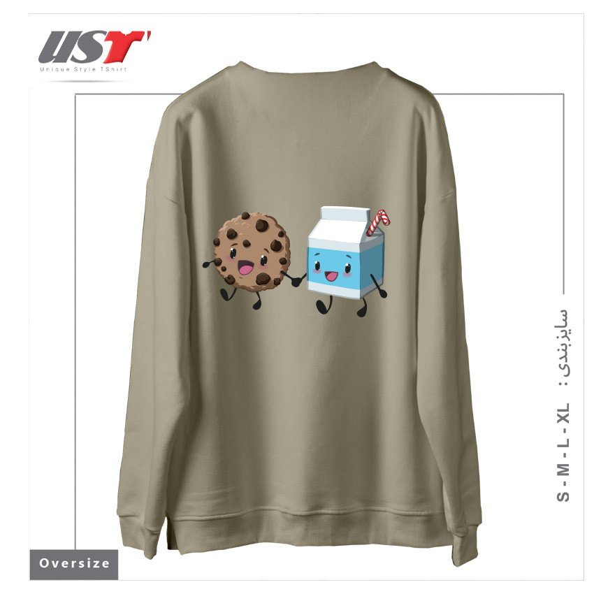 طرح COOKIES & MILK سوییشرت اورسایزرنگ نخودی