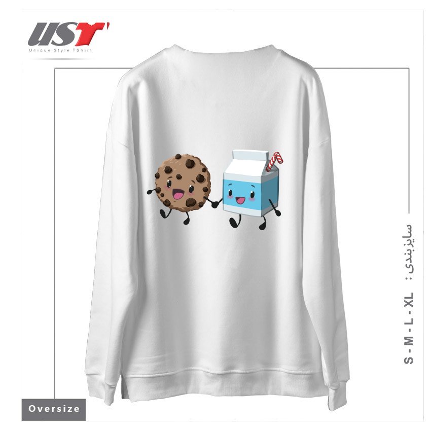 طرح COOKIES & MILK سوییشرت اورسایزرنگ سفید