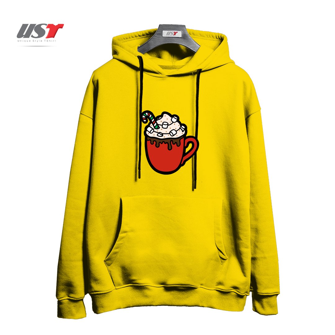 طرح FESTIVE HOT COCOA هودی اورسایزرنگ زرد