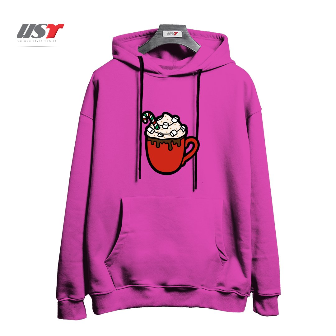 طرح FESTIVE HOT COCOA هودی اورسایزرنگ صورتی