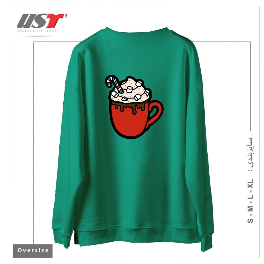 طرح FESTIVE HOT COCOA سوییشرت اورسایزرنگ سبز سدری
