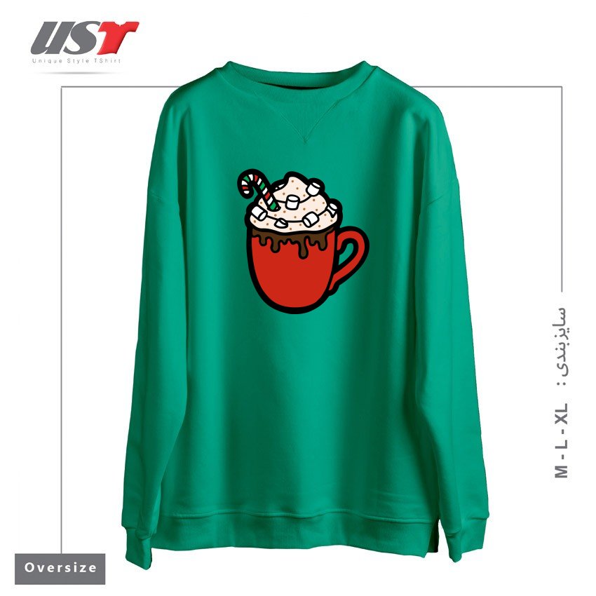 طرح FESTIVE HOT COCOA سوییشرت اورسایزرنگ سبز سدری