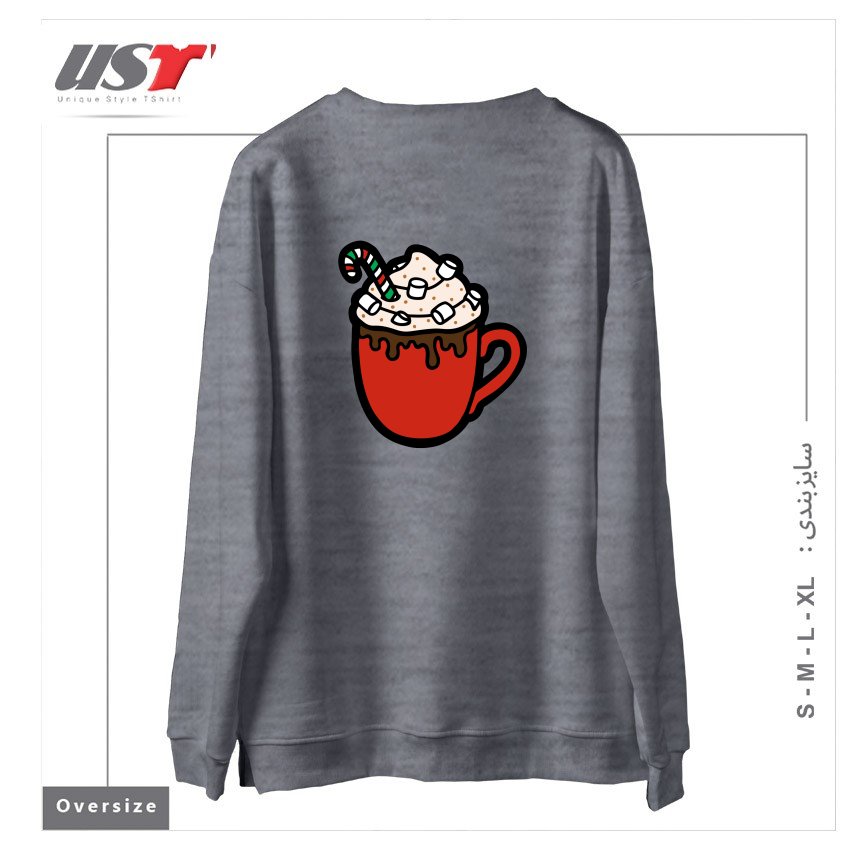 طرح FESTIVE HOT COCOA سوییشرت اورسایزرنگ طوسی ملانژ