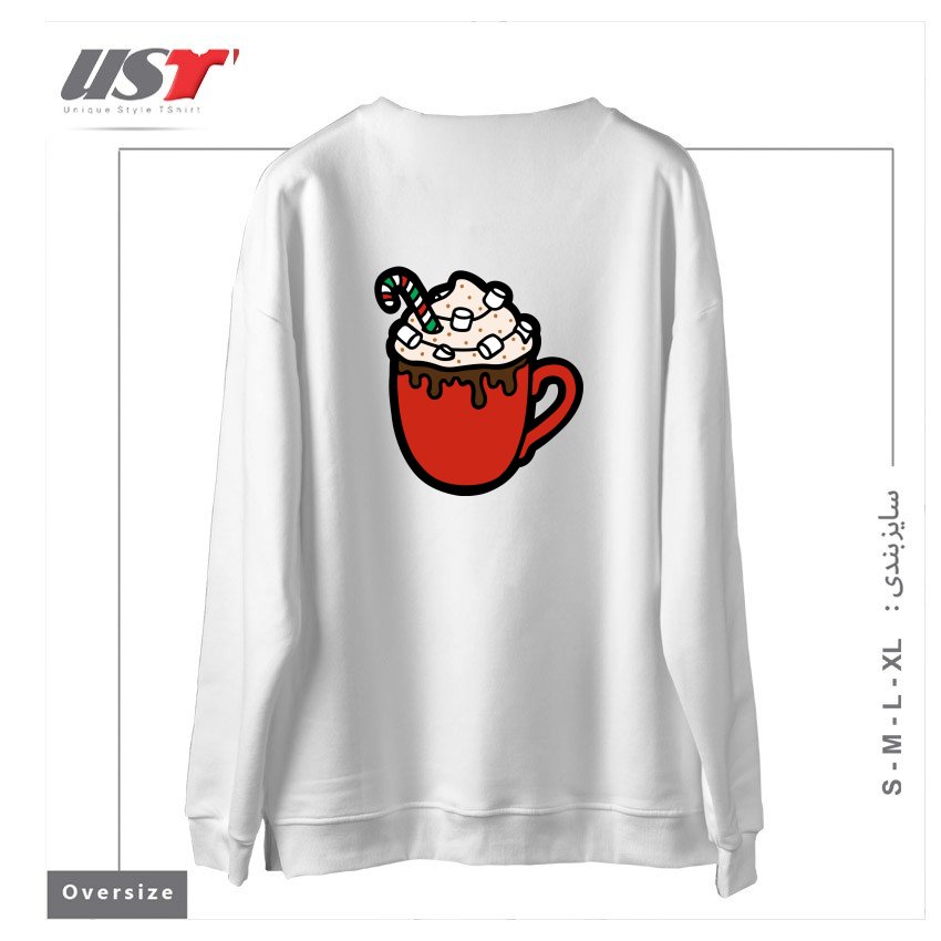 طرح FESTIVE HOT COCOA سوییشرت اورسایزرنگ سفید