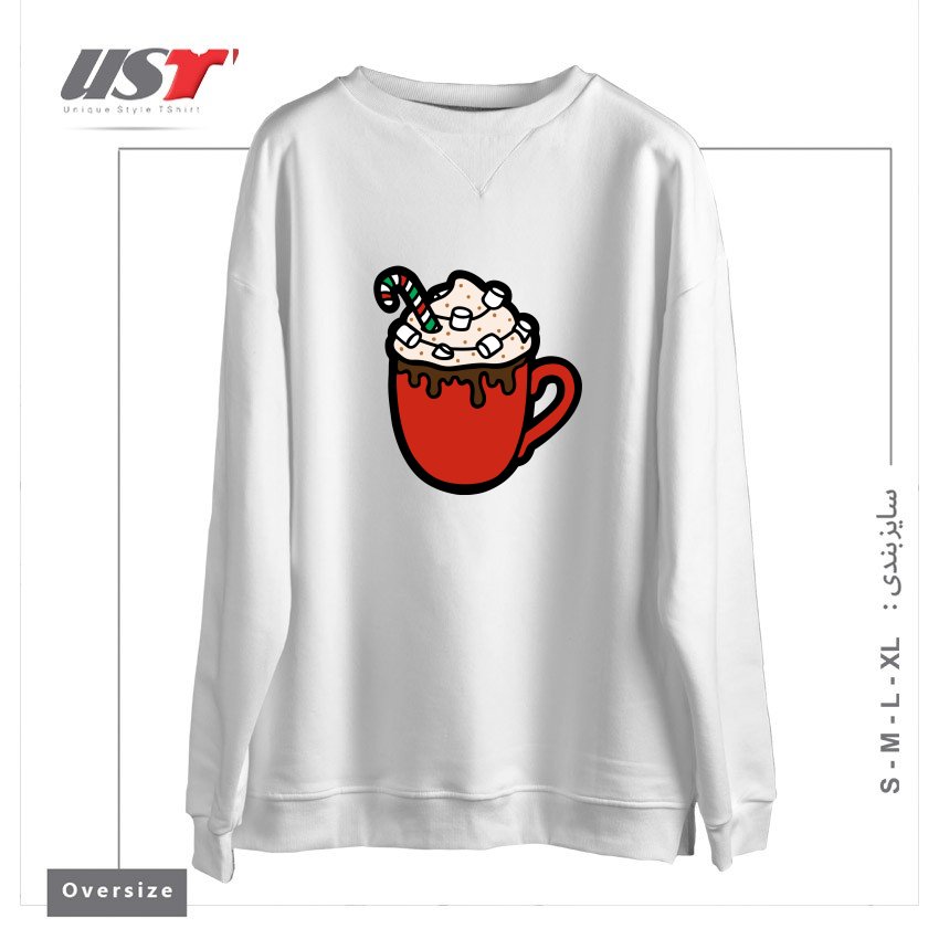 طرح FESTIVE HOT COCOA سوییشرت اورسایزرنگ سفید