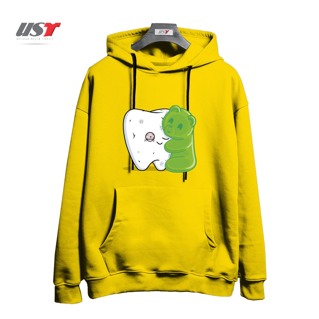 طرح GUMMY HUG! هودی اورسایزرنگ زرد