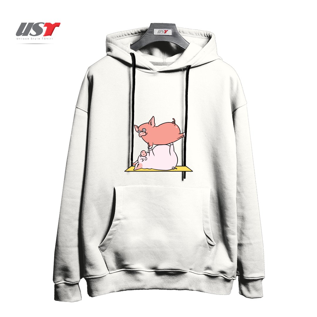طرح ACROYOGA PIG هودی اورسایزرنگ سفید