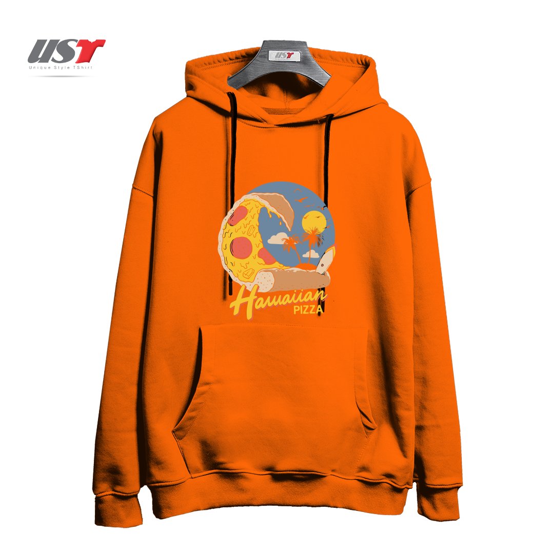 طرح HAWAIIAN PIZZA هودی اورسایزرنگ نارنجی