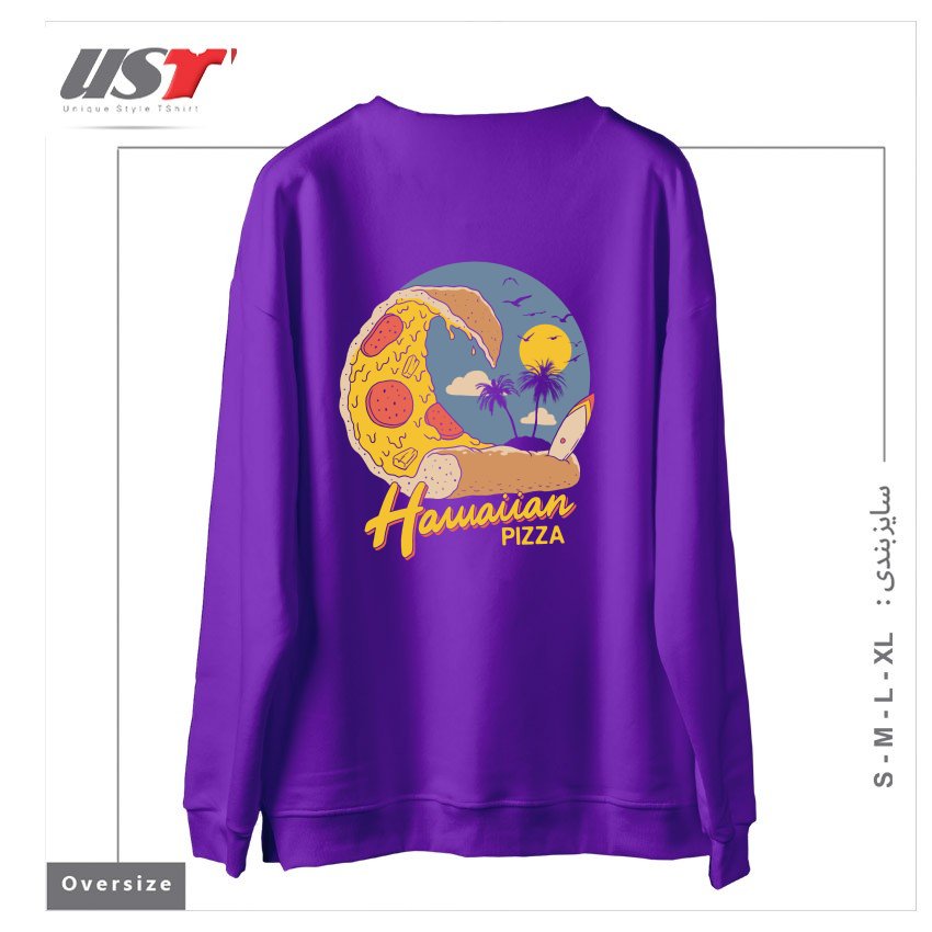 طرح HAWAIIAN PIZZA سوییشرت اورسایزرنگ بنفش